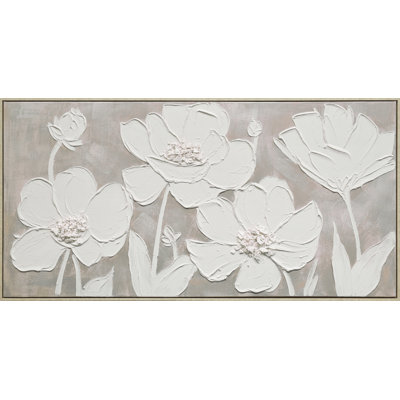 Textured Blossoms Framed Canvas Wall Art - 60" x 30" - Cream Frame