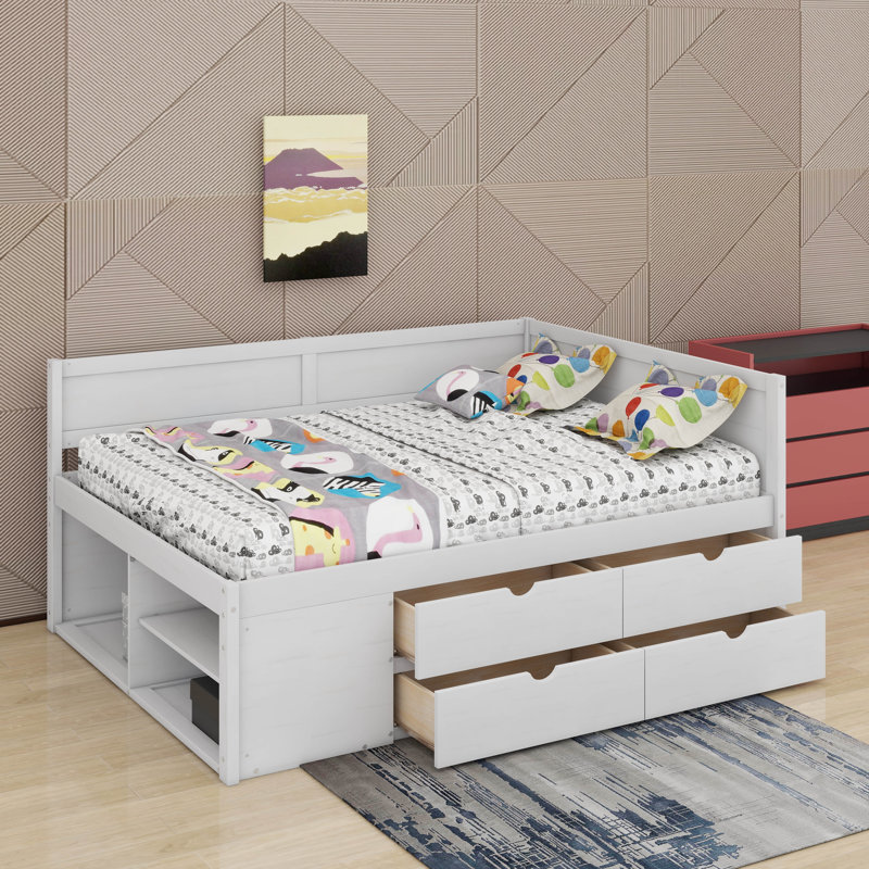 Full Size Daybed With Drawers And Shelves, Full, White