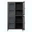 Armoire de rangement classique en métal avec 4 portes en verre et 4 tablettes avec armoire latérale pour bureau à domicile, cuisine, couloir plat, verre trempé plat