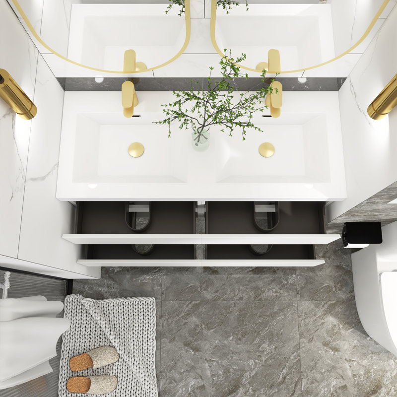 Manthan 48'' Double Bathroom Vanity with Resin Top, White