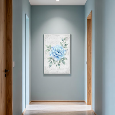 Plantes et fleurs - rose bleue avec feuilles vertes et écriture rétro
