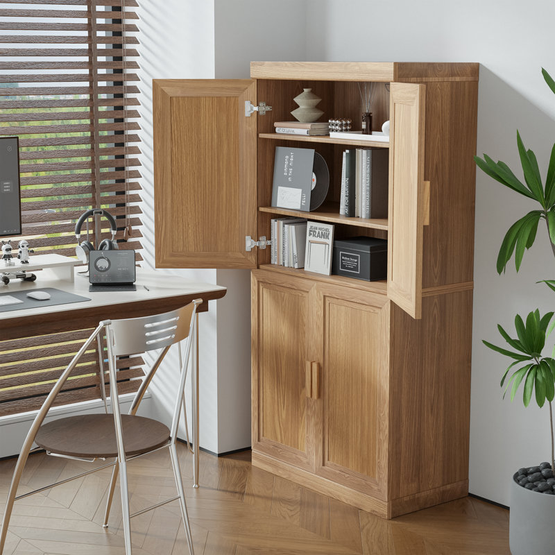 62" Wood Storage Bookcase with Adjustable Shelves, Natural Wood