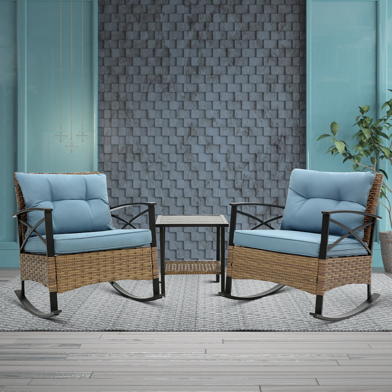 Leibel 2 - Person Patio Dining Set with Square Table , Cushions Included, Blue