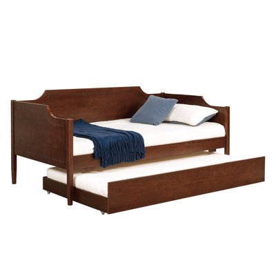 Modern Twin Daybed With Trundle In Cherry, Panel Detailing And Design, Engineered Wood Plywood, Slats For Mattress Support Airflow Cherry , Silhouette