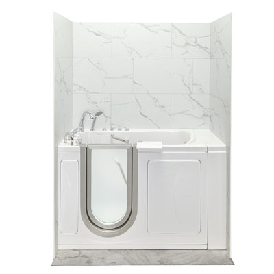 Ella Royal 32"x52" Acrylic Air and Hydro Massage Walk-In Bathtub with Left Inward Swing Door, 5 Piece Fast Fill Faucet, 2" Dual Drain, Carrara Wall Surround