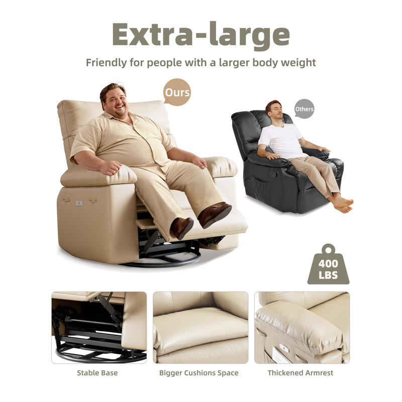 37.4" Wide Oversized Recliner Chair, PU Leather Manual Recliner with 1.5X Sponge Filling, Beige