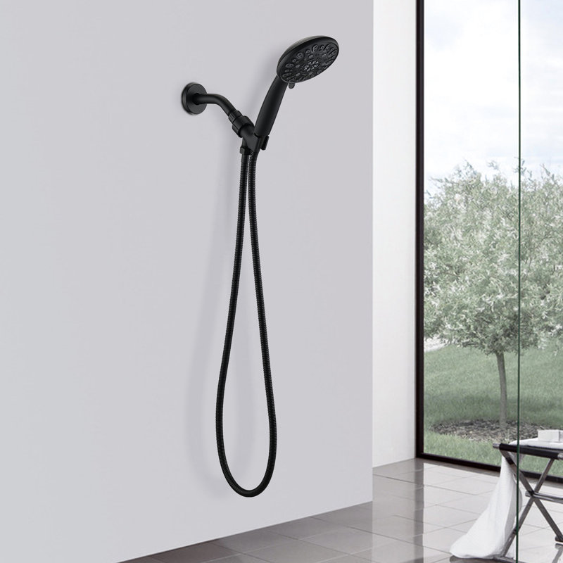 Pomme de douche à main à 7 réglages en noir mat avec robinet en ABS, 7 modes de pulvérisation et résistance aux fuites