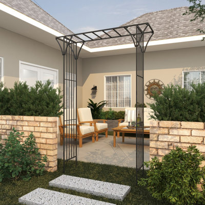 Black Metal Indoor Outdoor Indoor Outdoor Garden Arbor with Lattice Work Sides, 48" x 16" x 87"