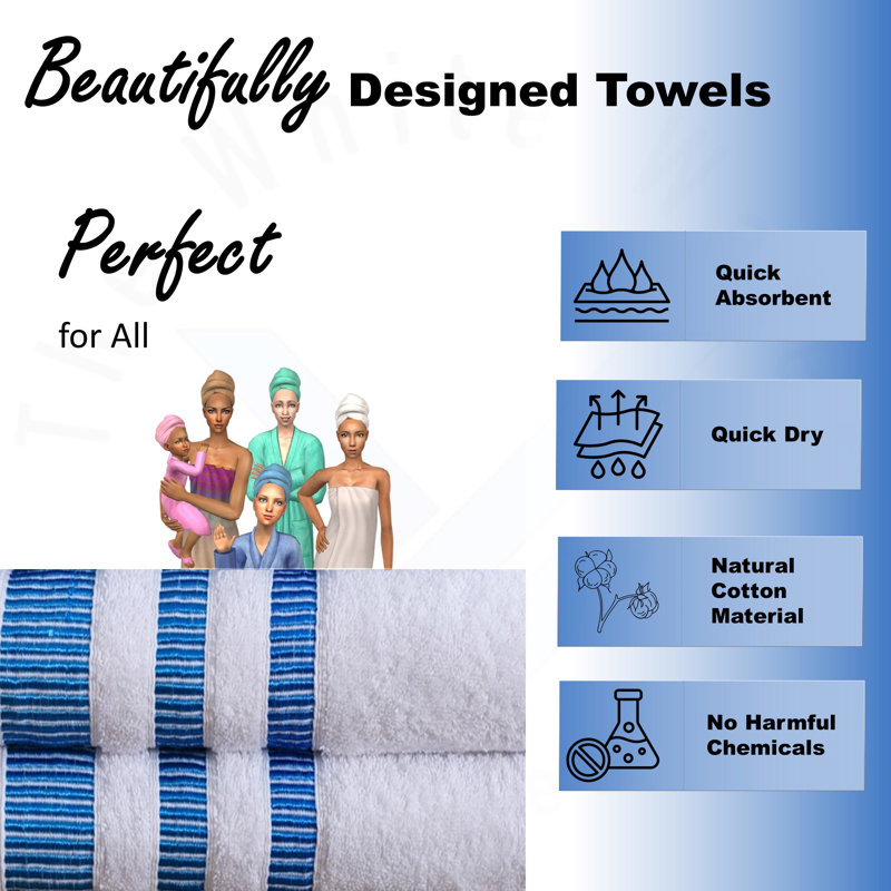 100% Cotton Mulit-Size Set, White/Ocean Blue
