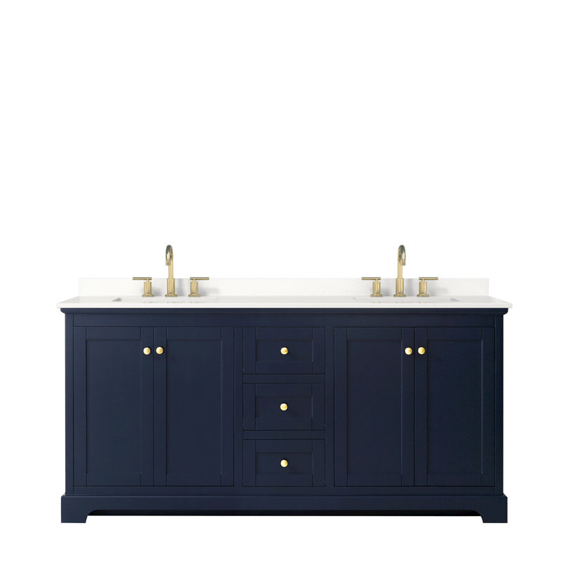 Avery Double Bathroom Vanity with Quartz Top, White Quartz, Matte Black, Dark Blue 1