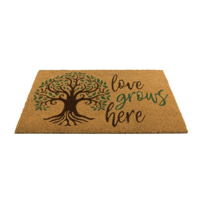30x18 Natural Coir Fiber and PVC Non Slip Outdoor Doormat with Weather Resistant Textured Surface and Heavy Duty Backing - Tree