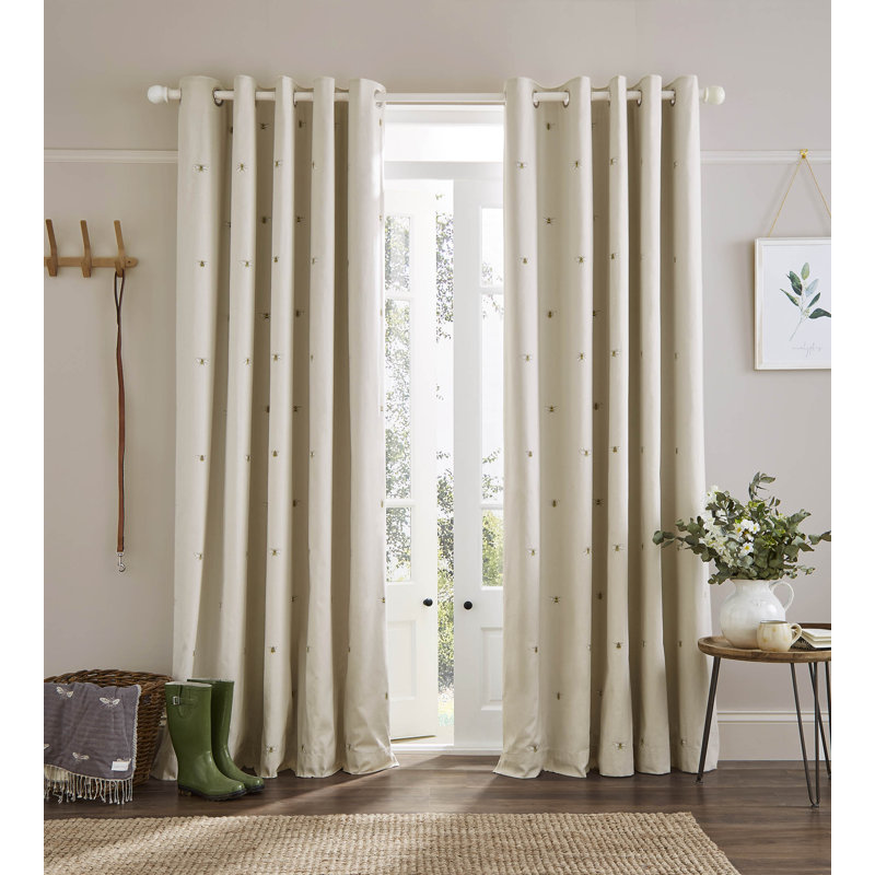 Bee Oatmeal Eyelet Blackout Curtains, Duckegg, 229 x 229cm