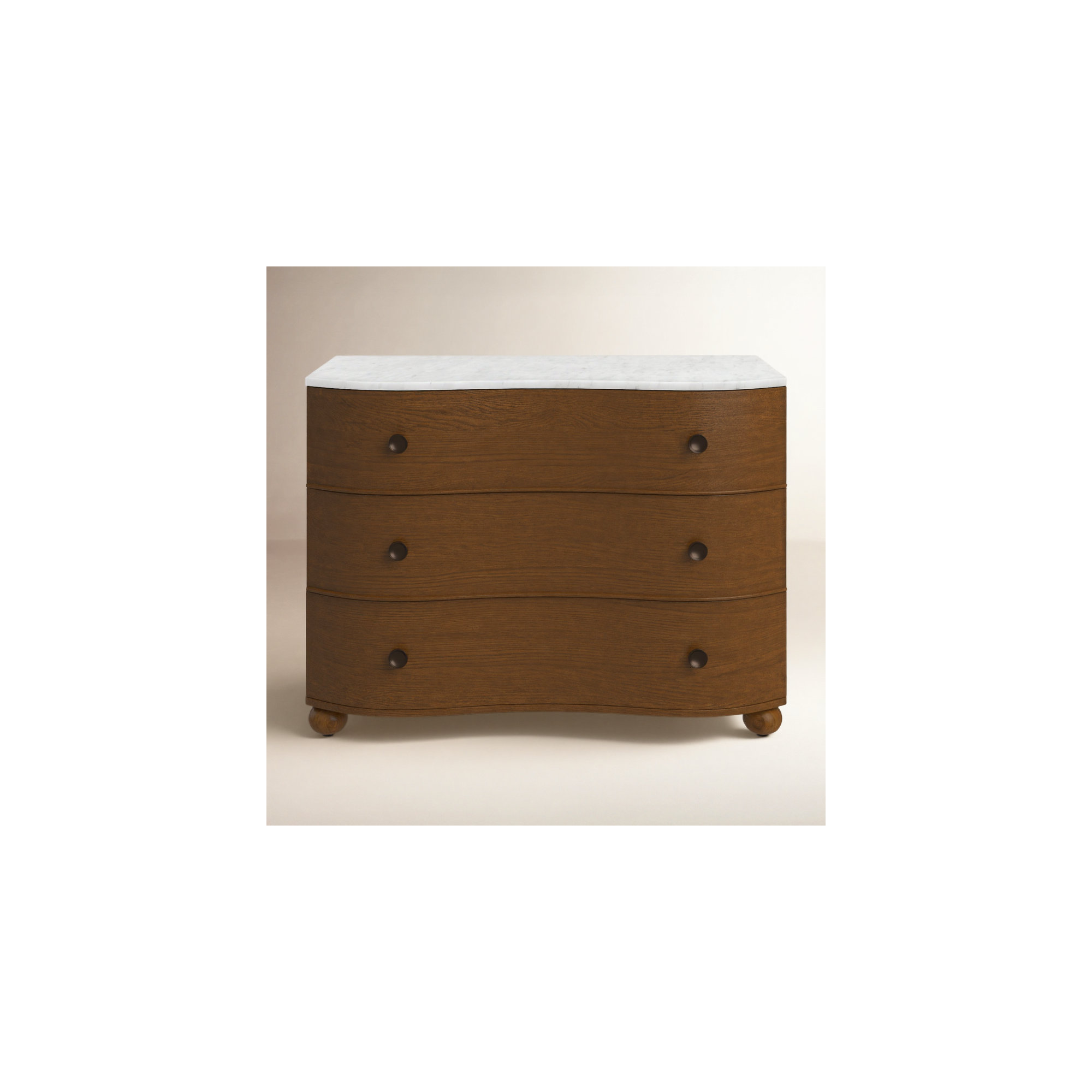 Tariel 3 - Drawer Dresser, Toasted Oak/Polished White Marble