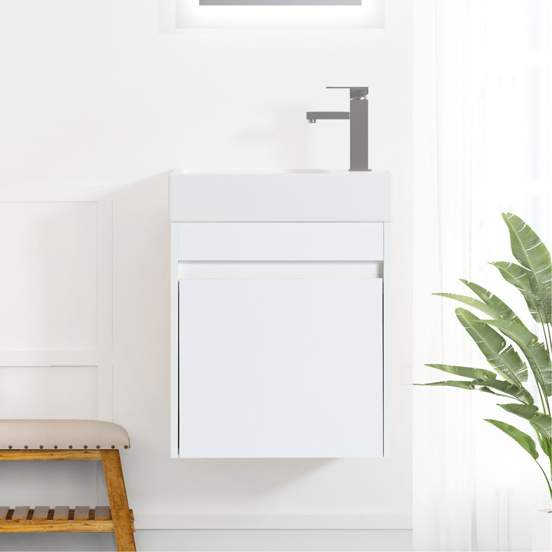 18'' Bathroom Wall Mounted Vanity With White Resin Sink & Sufficient Storage Avenues, Soft-Close Door - Plentiful Ways,