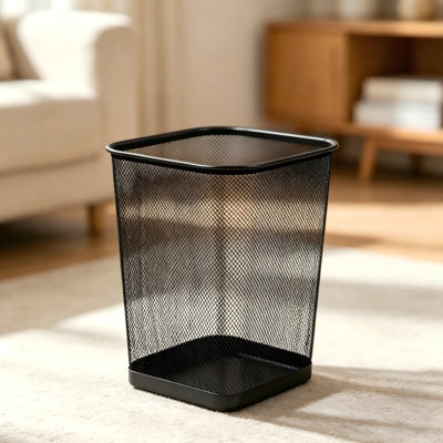 Two-Pack Black Square Metal Mesh Wastebaskets, General Office Mesh Trash Cans