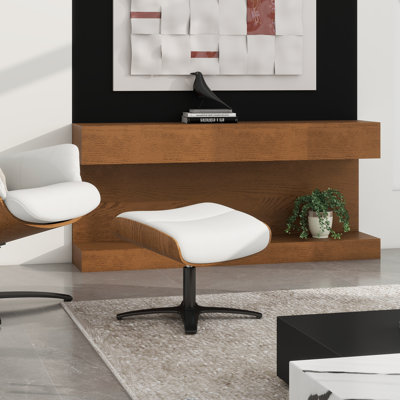 Ingrassia 20.5" Genuine Leather Footstool Ottoman, Baja White