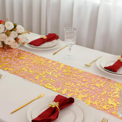Chemin de table en or 2 pièces, chemin de table en filet métallique à paillettes minces 11 x 108 pouces rouge et or, pièce maîtresse étincelante pour la fête de mariage