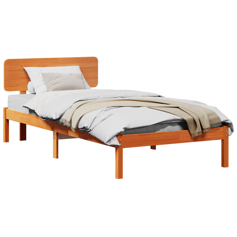 Vidaxl Bed Frame With Headboard Solid Pine Wood, Double (4'6), Natural