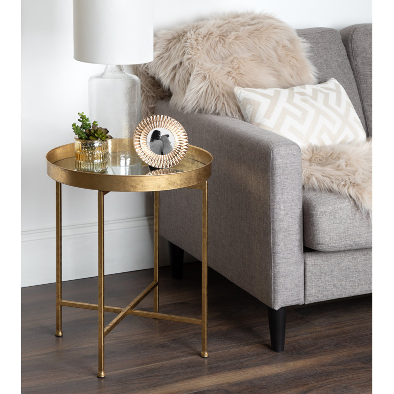 Ekta Iron Tray Top End Table, Gold, Mirror, 22" H x 18.25" W