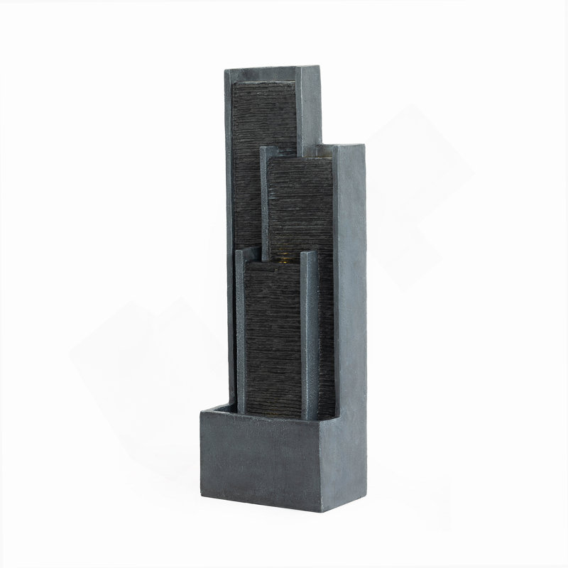 40 Inch Modern Outdoor Water Fountain, Floor Standing Cascading Waterfall With Contemporary Curves