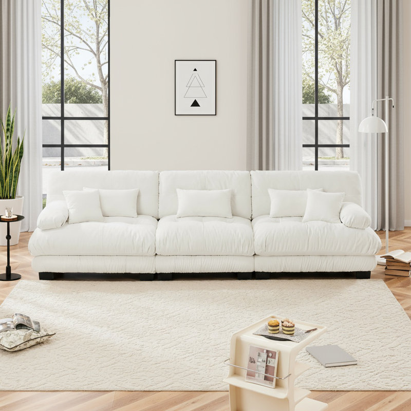 Cloud Couch 3-Seater Sectional Sofa With Lumbar And Throw Pillows, Chenille Fabric For Living Room, White