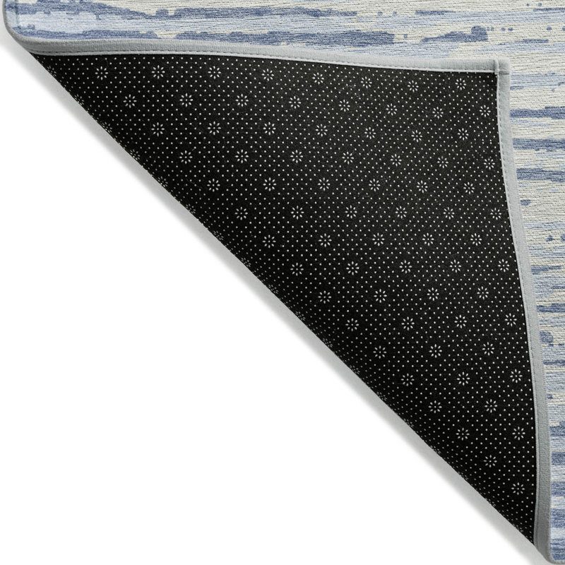 Tapis intérieur lavable rayé bleu ciel et ivoire 5 pi x 8 pi