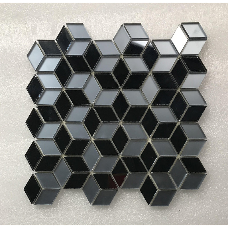 Carrelage mural de mosaïque décoratif en verre à bord droit et à losanges 1,625 po x 1,875 po Musico, Bleu graphite