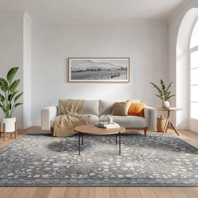 Tapis d'intérieur moderne gris anthracite multicolore 7 pi 6 po x 9 pi 10 po Nourison Botanical Washables