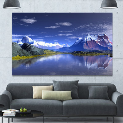 " 3D Rendered Mountains And Lake "
