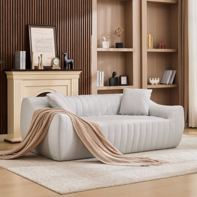 Oversized Faux Leather Loveseat with Throw Pillows