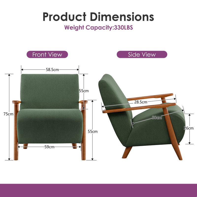 Upholstered Armchair, Green Linen