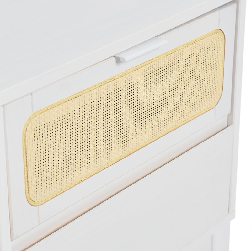 Table de chevet en bois massif 2 tiroirs Kay, Blanc avec naturel
