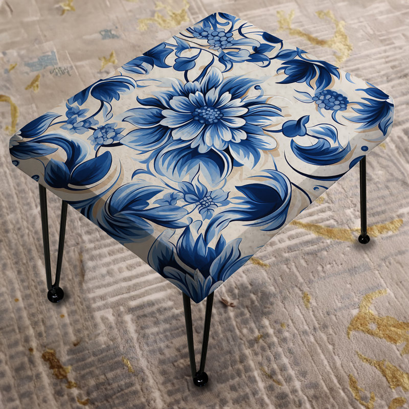 Blue And White Manx Mosaic Flowers - Damask Rectangle Ottoman