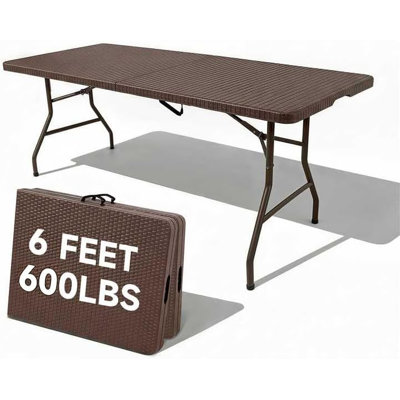 Ortus Collective Folding Table 6 Foot, Heavy Duty 600LBS Capacity, HDPE Wicker Pattern Table with Safety Lock, Portable for Camping, Party, Indoor & Outdoor Use, 2 Pack.