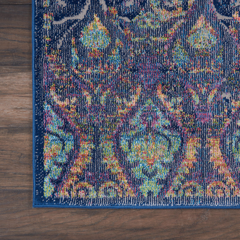 Tapis bleu marine traditionnel Raymond, Tapis de couloir 2 pi 4 po x 8 pi