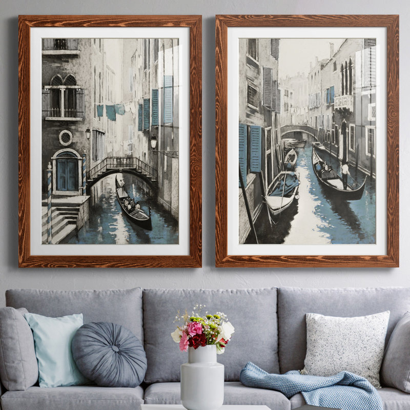 Venise I - ensemble de 2 reproductions d'art, Blanc, H 44 po x l 31 po x P 1 po, Papier avec cadre érable