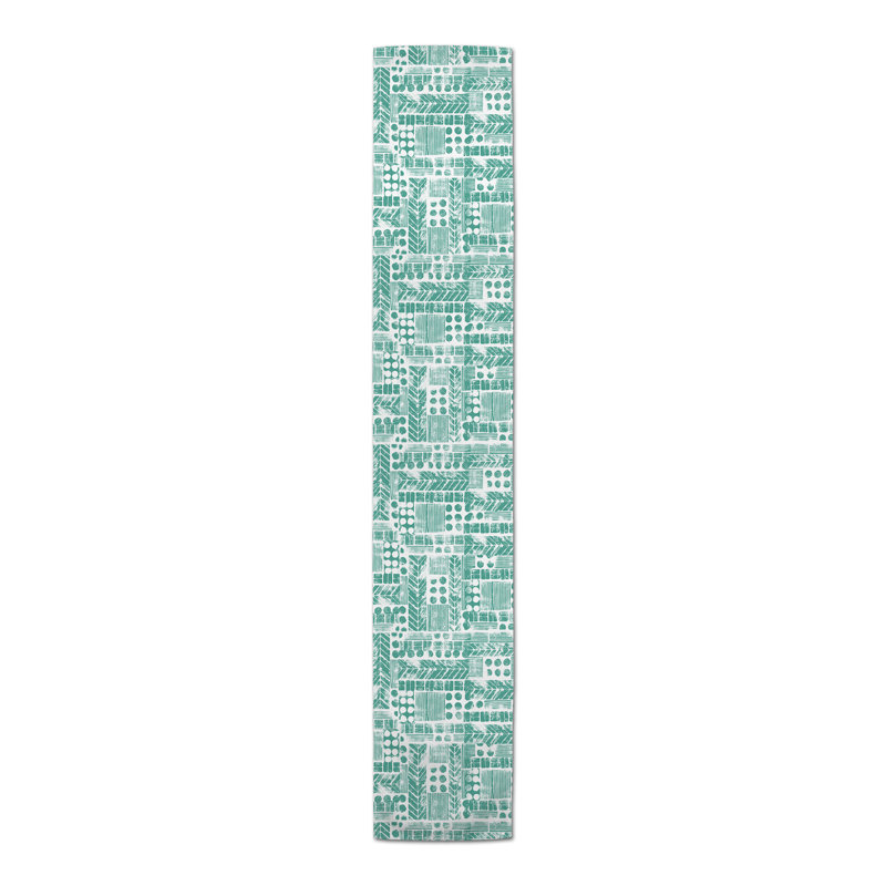 Catharien Rectangle Geometric Polyester Table Runner, 16" D x 72" L, Teal