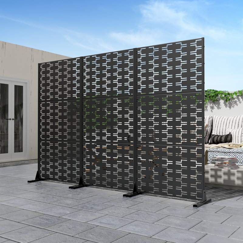 Panneau de clôture en métal pour l'extérieur, 72" H x 35" W x 16" D, Noir