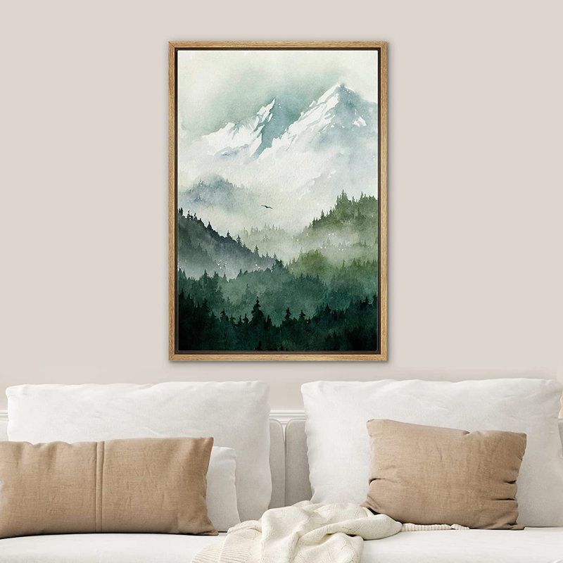Woodland Forest Landscape Green Mountain Nature Scene Modern Decor Large Frame, impression sur toile, art mural, Naturel