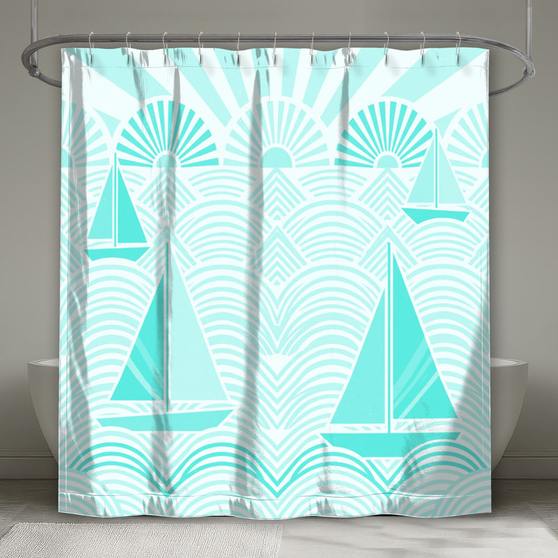 Voiliers sur des rideaux de douche très longs, L 70 po x H 93 po, Bleu clair / vert clair 2