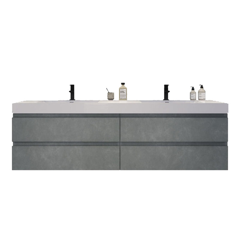 Carnley Double Bathroom Vanity with Wood, Acrylic Top, Cement Gray