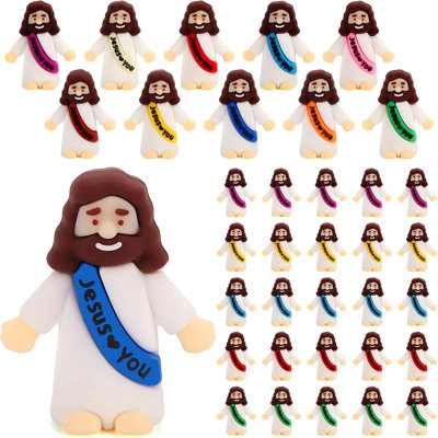 100 Pcs Mini Jesus Figurines, 10 Color PVC Religious Dolls For Easter Party Favors, Sunday School Classroom Prizes