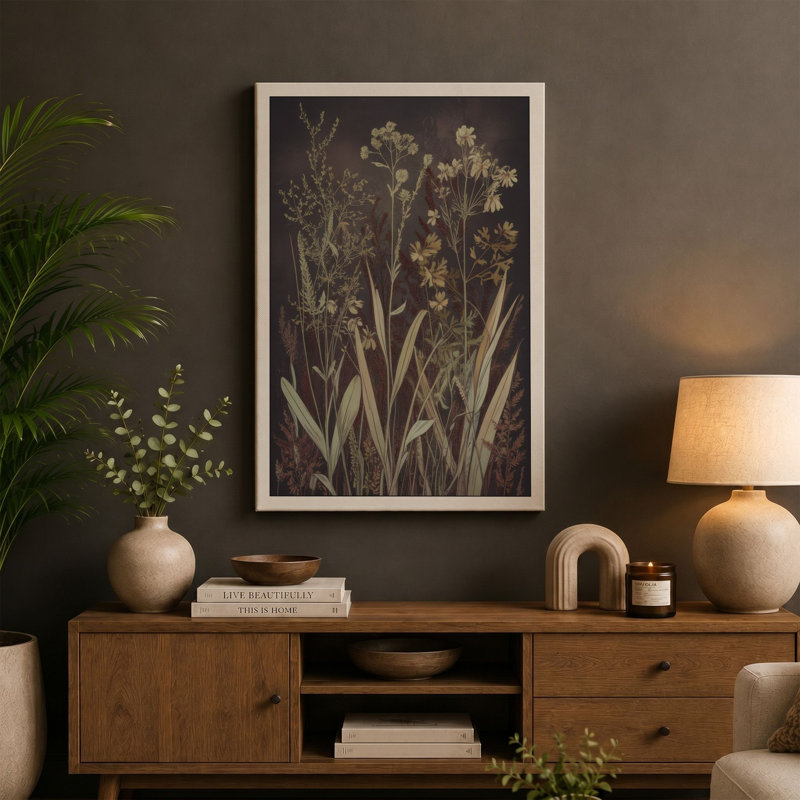 Dried Wildflowers Study Botanical - Wrapped Canvas, 36x24 - 91.4 x 61.0 cm, Ochre Border