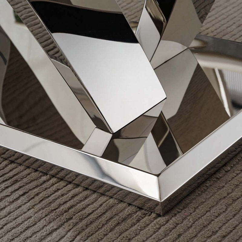 Table de salle à manger en faux marbre avec base en acier inoxydable, pour 6 personnes, Argent argent, Gris