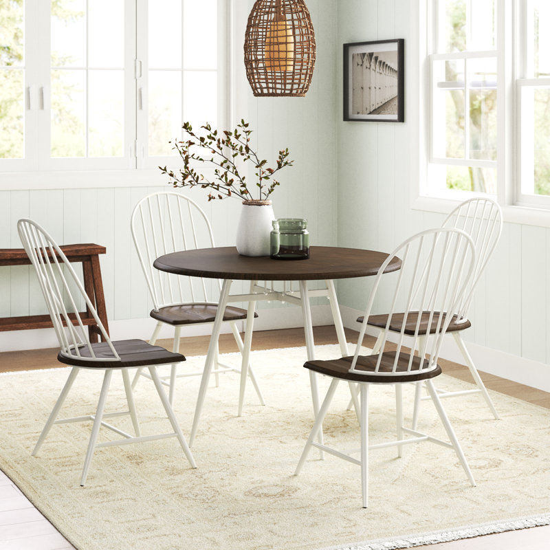 Savannah 4 - Person Four Leg Dining Set, White Table with Brown Chair