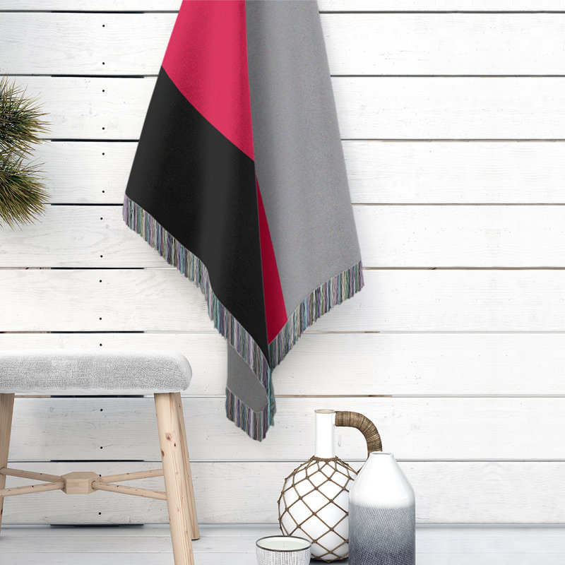 Hand Woven Throw Blanket, 52" W x 37" L, Black/Red/Silver
