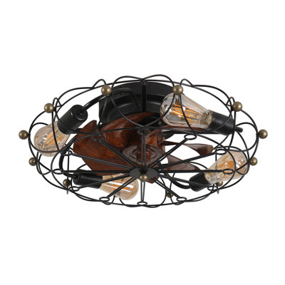 19.7" Low Profile Farmhouse Caged Ceiling Fan Light with Reversible Blades and Remote Control for Living room, Bedroom and Kitchen