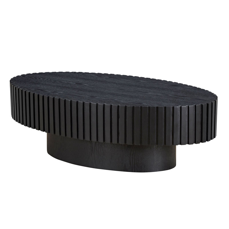 Modern Handcraft Drum Coffee Table Length 43.7 Inch Ellipse Coffee Table For Living Room,Oval Small Coffee Table With Sturdy Pedestal