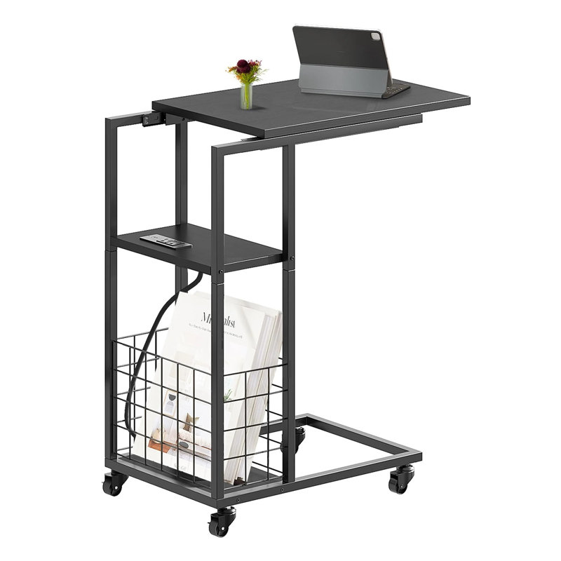 Odika Side Table, Under Seating Table With Rolling Wheels, Integrated Power, Adjustable C-shaped End Table For Home, Living Room, Bedroom (black) - Et-cs-gy-41823