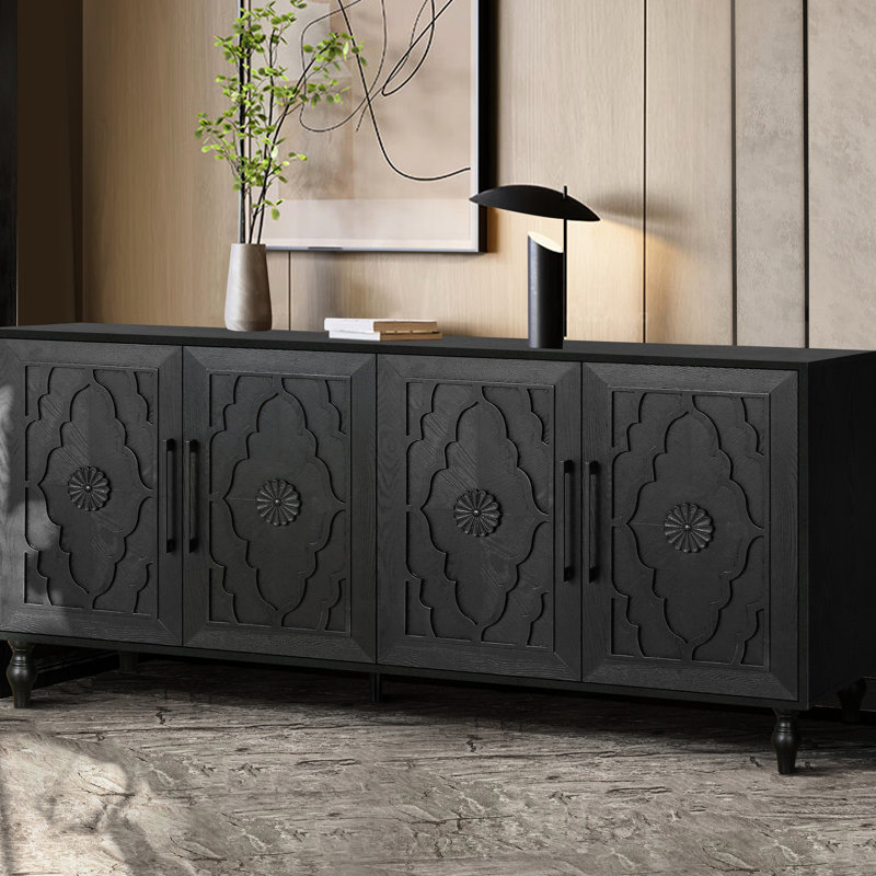 Coffre de rangement à porte noire à motif floral avec poignée en métal robuste pour armoire de maison délicate et